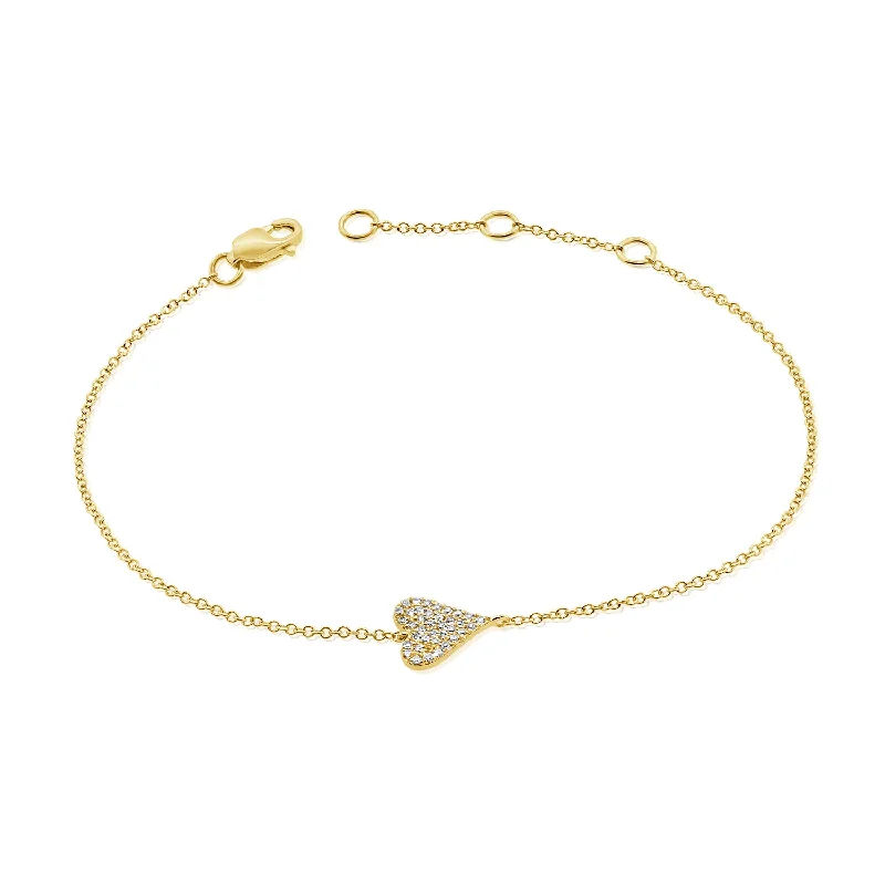 Ladies bracelets glitter accent styles-Diamond Pavé Heart Chain Bracelet in 14K Gold