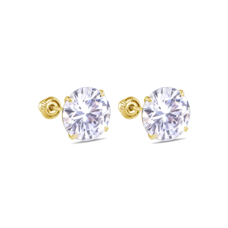 ladies earrings initial climber-14MGME00038 - 14 Karat Yellow Gold Round Moissanite Stud Screw Back Earring