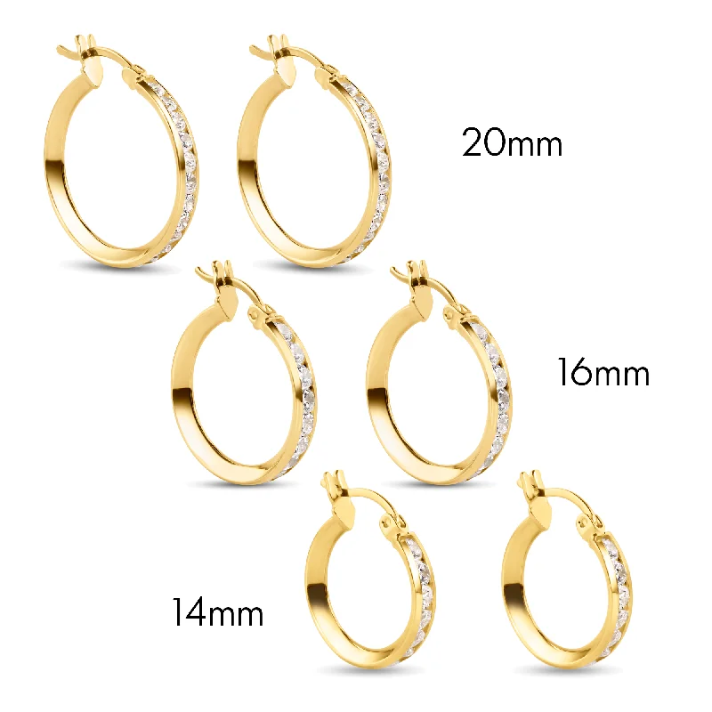 ladies earrings vintage huggie-14E00100. - 14 Karat Yellow Gold CZ Hoop Earrings