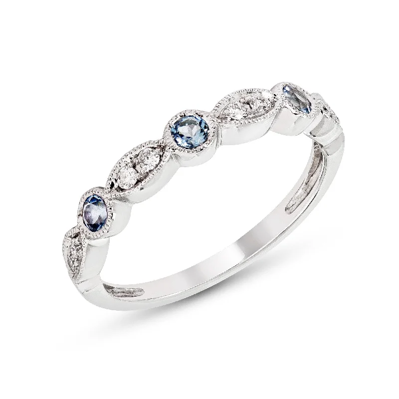 ladies ring spring christmas-14k White or Yellow Gold Blue Topaz & Diamond Anniversary Band