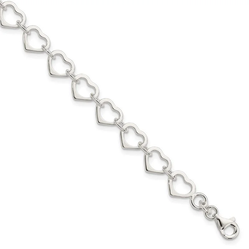 Ladies bracelets textured band designs-Sterling Silver Polished Heart Bracelet