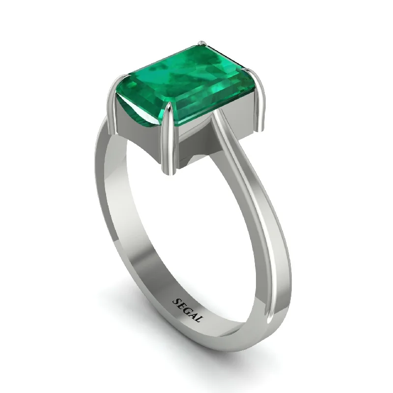 ladies engagement ring hammered center stone-Emerald Cut Emerald Solitaire Engagement Ring - Lana No. 6