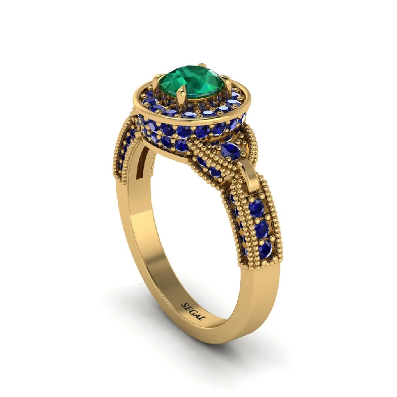 ladies engagement ring zodiac lab-grown-Emerald Double Halo Handmade Engagement Ring - Gracelyn No. 64