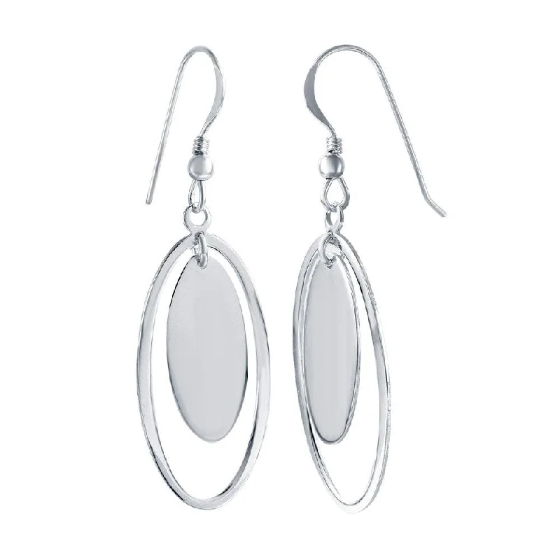 ladies earrings high-end chain-Silver 925 Rhodium Plated Oval Dangling Hook Earrings - STE00731