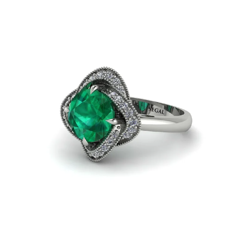 ladies engagement ring unique ethical-Emerald Floral Infinity Engagement Ring - Brinley No. 6