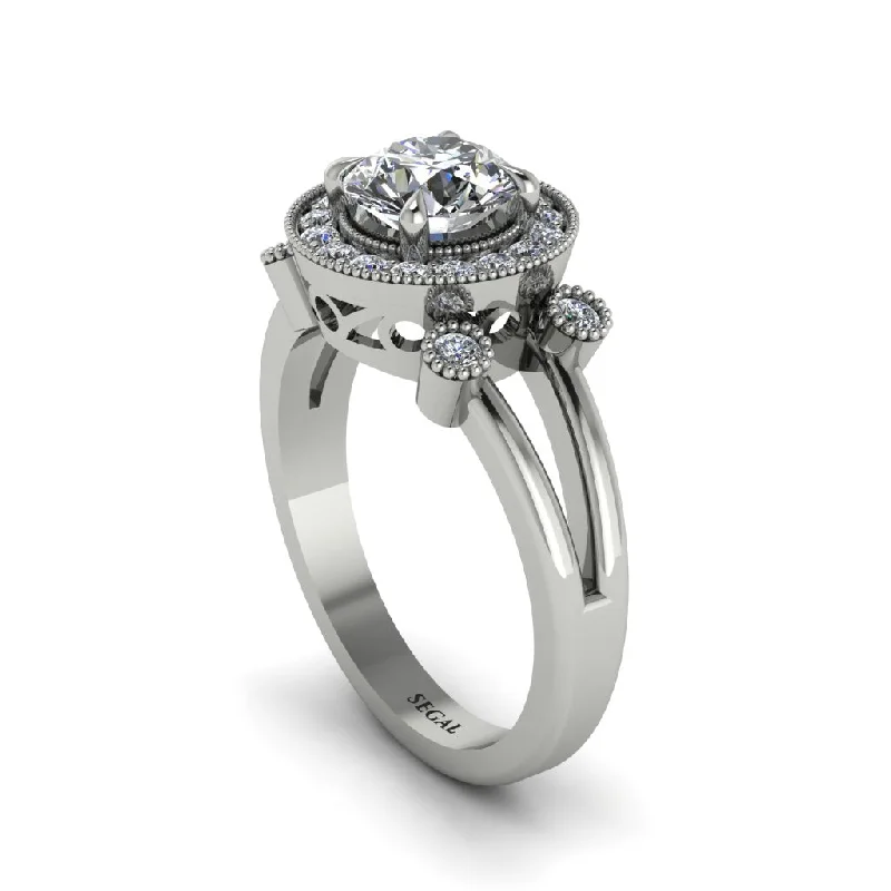 ladies engagement ring satin platinum-Radiant Diamond Halo Gold Engagement Ring - Madilyn No. 3