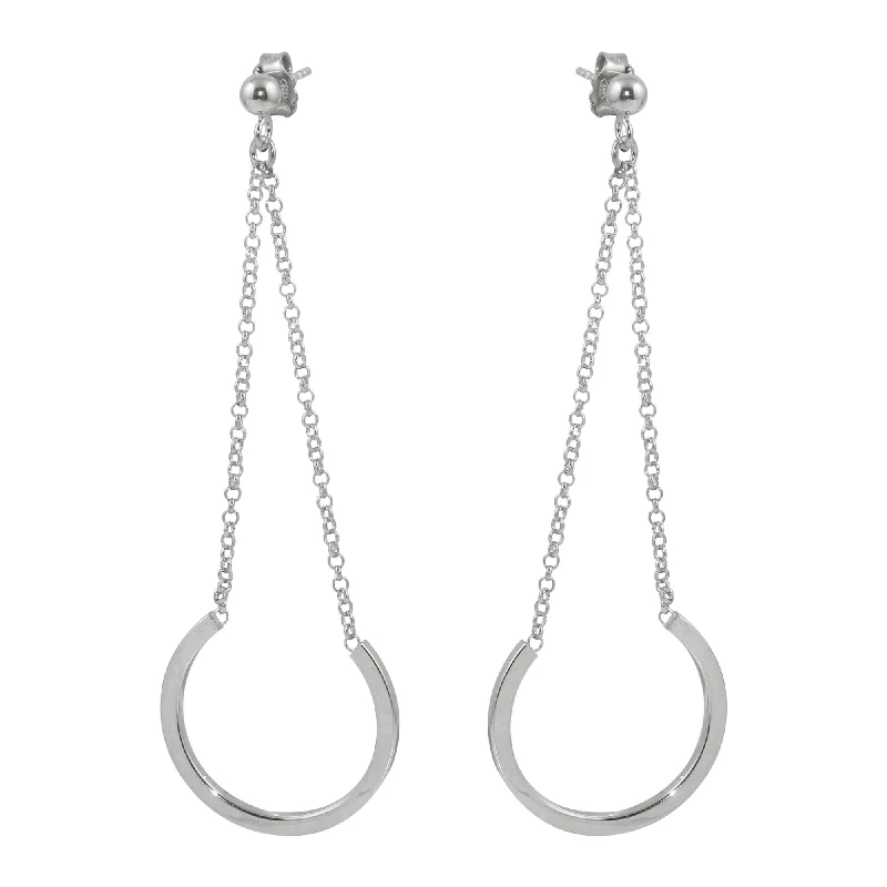 ladies earrings premium rose quartz-Sterling Silver Rhodium Plated  Dangling Horse Shoe Earrings - ITE00085RH