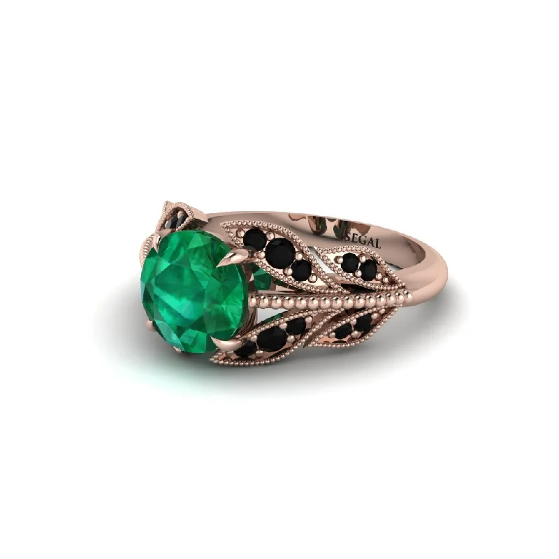 ladies engagement ring fall pave-Emerald Majestic Leaf Gold Engagement Ring - Makenna No. 35