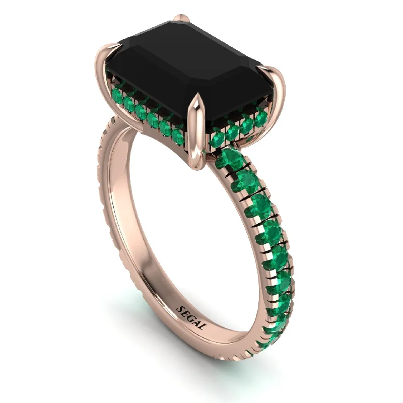 ladies engagement ring initial side stones-Emerald-Cut Black Diamond Pavé Engagement Ring - Daphne No. 23