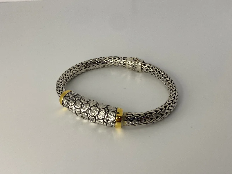 Ladies bracelets low maintenance styles-Gold and Silver Bracelet with Crocodile Motif