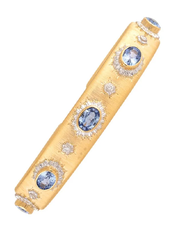 Ladies bracelets custom engraving options-18k Yellow and White Gold, Sapphire and Diamond Bracelet