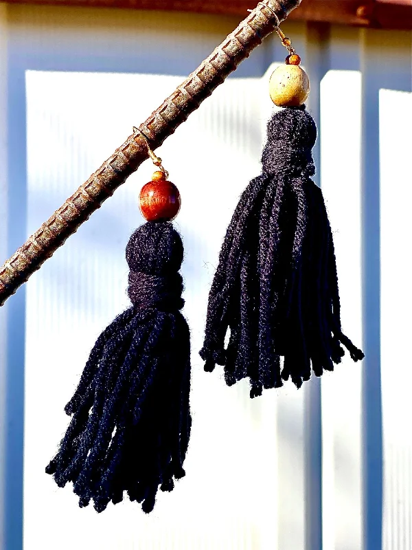 ladies earrings smooth crescent-Handmade Yarn Tassel Earrings