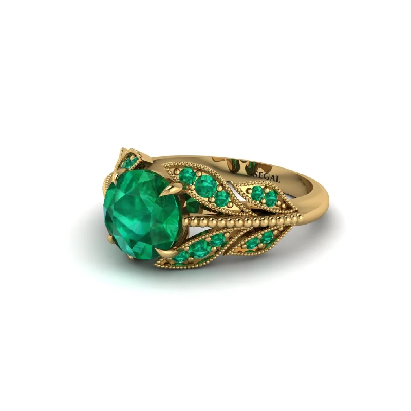 ladies engagement ring boho valentine’s-Emerald Majestic Leaf Gold Engagement Ring - Makenna No. 19