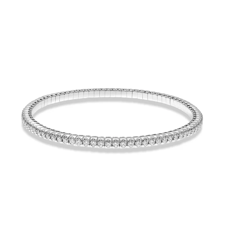 Ladies bracelets wide cuff styles-Hulchi Belluni 18K White Gold Tresore Stretch Tennis Bangle Bracelet, 2.00 Carats