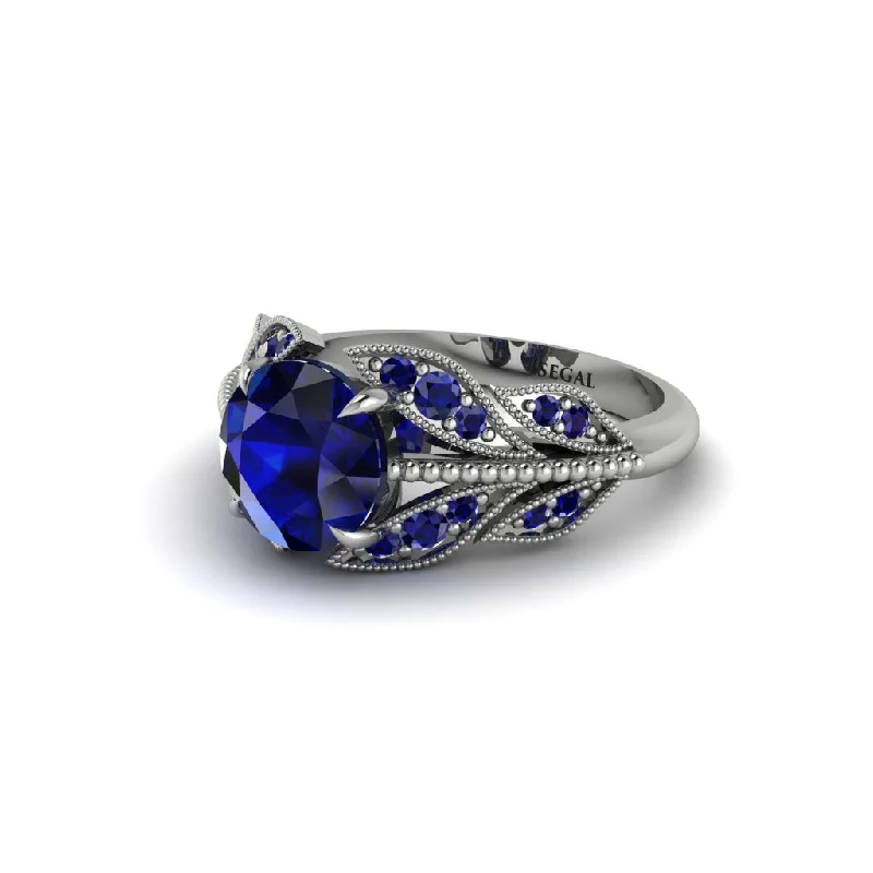 ladies engagement ring name lab-grown-Sapphire Majestic Leaf Gold Engagement Ring - Makenna No. 75