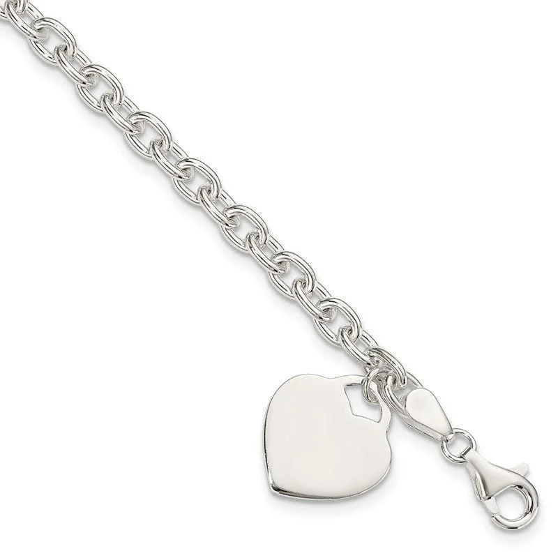 Ladies bracelets birth month designs-Sterling Silver 1.5mm Engraveable Heart Charm Bracelet