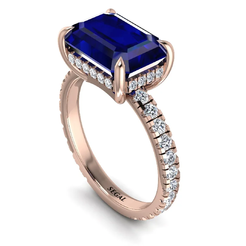 ladies engagement ring statement solitaire-Emerald-Cut Sapphire Pavé Engagement Ring - Daphne No. 14