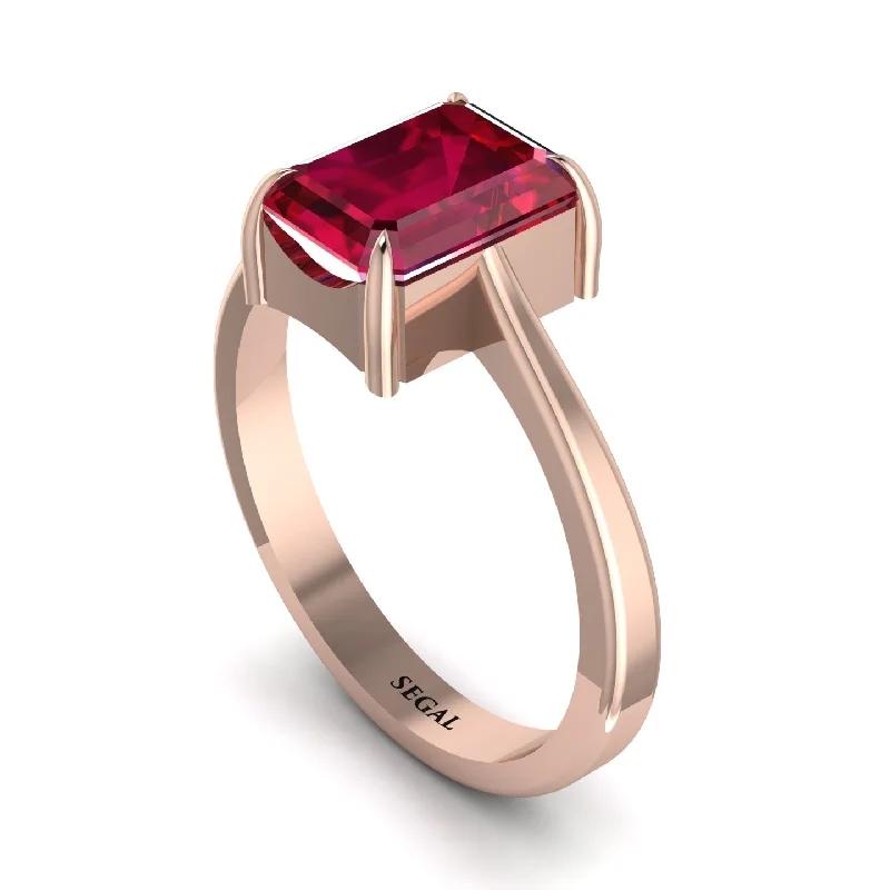 ladies engagement ring feather cushion cut-Emerald Cut Ruby Solitaire Engagement Ring - Lana No. 11