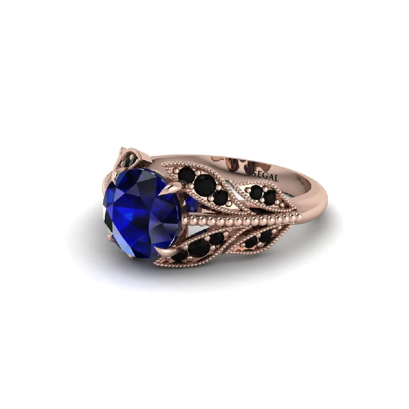 ladies engagement ring unique ethical-Sapphire Majestic Leaf Gold Engagement Ring - Makenna No. 44