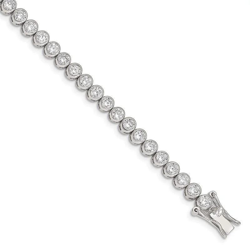 Ladies bracelets bohemian flair bracelets-Sterling Silver Rhodium-plated CZ 7 inch Tennis Bracelet