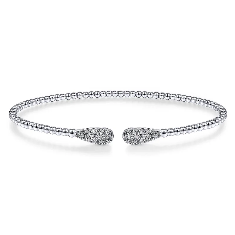 Ladies bracelets ruby gem accents-Gabriel 14K White Gold Bujukan Cuff Bracelet with Diamond Pave Teardrops