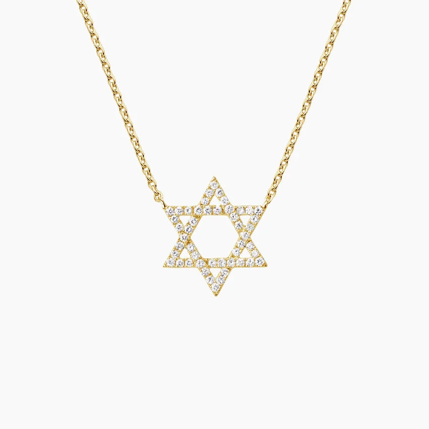 Ladies necklaces cross pendant accents-Gold and Diamond Star of David Necklace