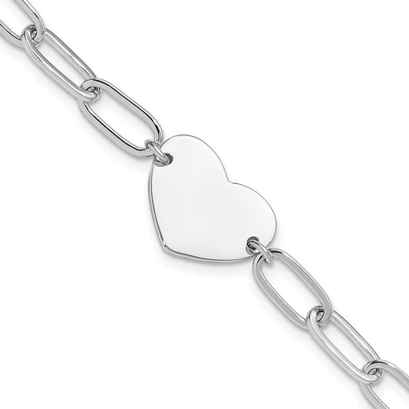 Ladies bracelets geometric shape styles-Sterling Silver Rhodium-plated Heart Open Link 7.25in Bracelet