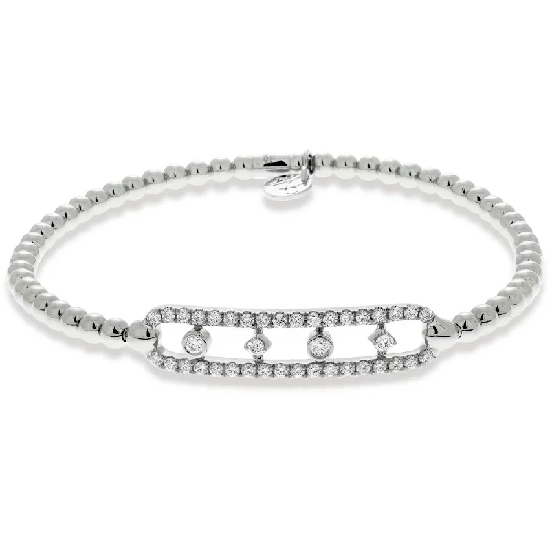 Ladies bracelets artisan cooperative designs-Hulchi Belluni Open Work Diamond Bar Bracelet White Gold Stretch Stackable