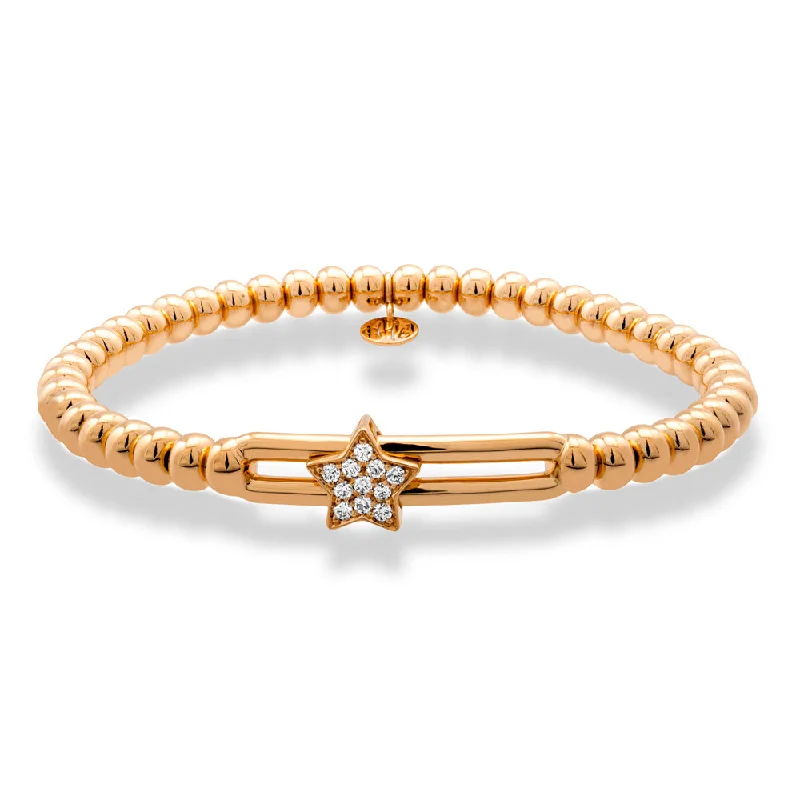 Ladies bracelets upcycled bracelet designs-Hulchi Belluni Fidget Bracelet with Single Pave Diamond Moveable Star Yellow Gold Stretch Stackable