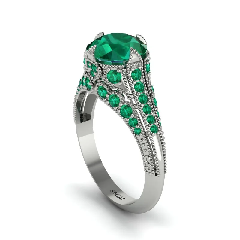 ladies engagement ring name multi-stone-Emerald Vintage Crown Engagement Ring - Talia No. 21