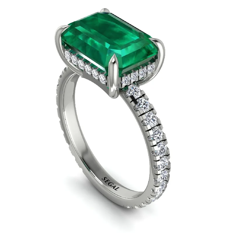 ladies engagement ring intricate amethyst-Emerald-Cut Emerald Pavé Engagement Ring - Daphne No. 6