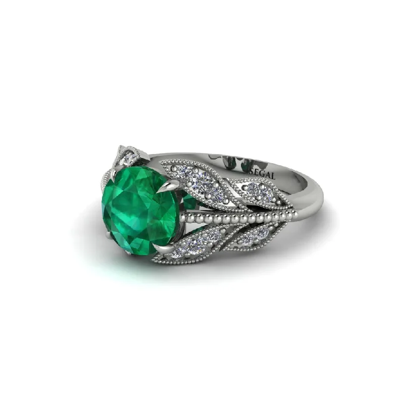 ladies engagement ring celestial round cut-Emerald Majestic Leaf Gold Engagement Ring - Makenna No. 6