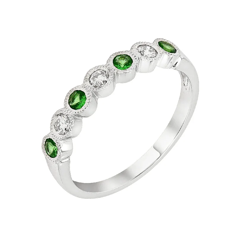 ladies ring twisted black friday-14k White Gold Emerald & Diamond Wedding Band (May)