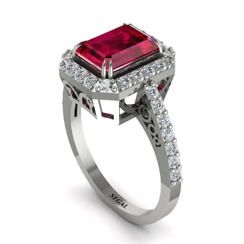 ladies engagement ring constellation onyx-Emerald Cut Ruby Vintage-Inspired Engagement Ring - Addilyn No. 12