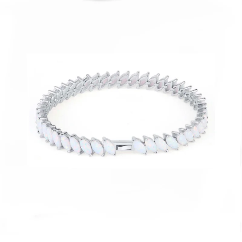 Ladies bracelets age-appropriate designs-Sterling Silver Opal Fiare Tennis Bracelet