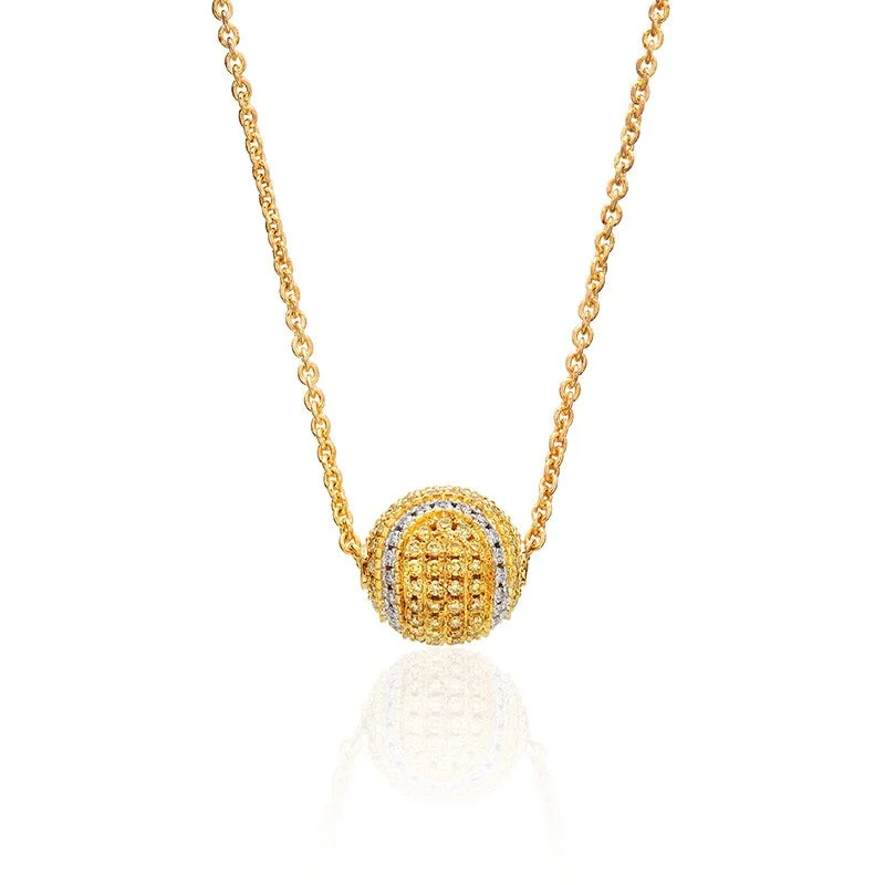 Ladies necklaces memory-inspired pieces-14Kt Yellow Gold and Diamond Pave Tennis Ball Necklace