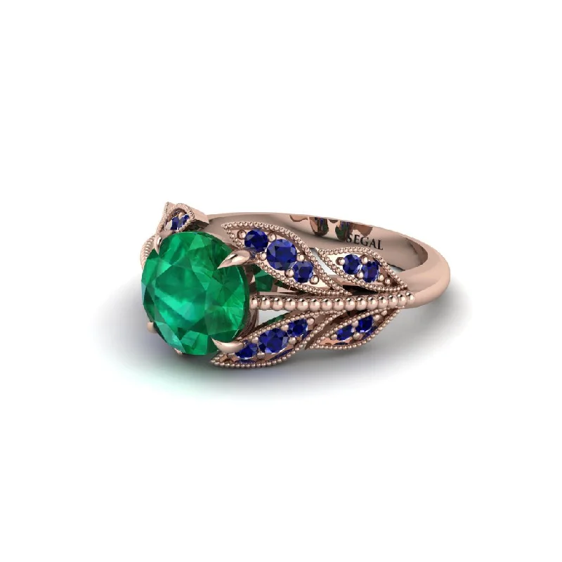 ladies engagement ring delicate bezel-Emerald Majestic Leaf Gold Engagement Ring - Makenna No. 65