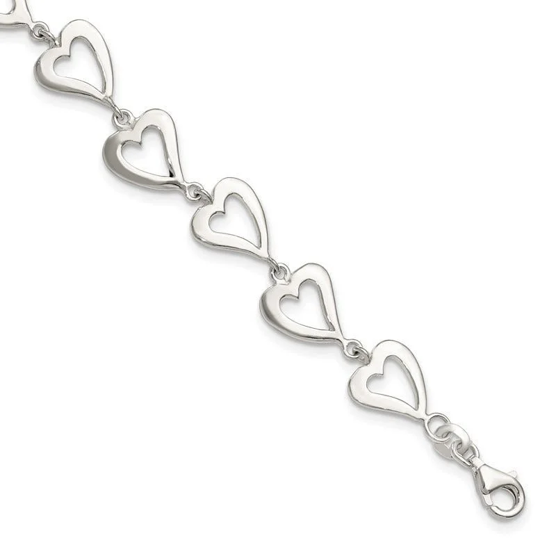 Ladies bracelets expressionist designs-Sterling Silver Polished Heart Bracelet