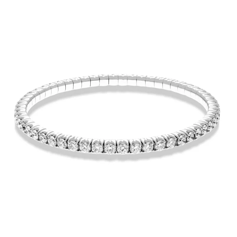 Ladies bracelets symmetrical balance styles-Hulchi Belluni 18K White Gold Tresore Stretch Tennis Bangle Bracelet, 6.00 Carats