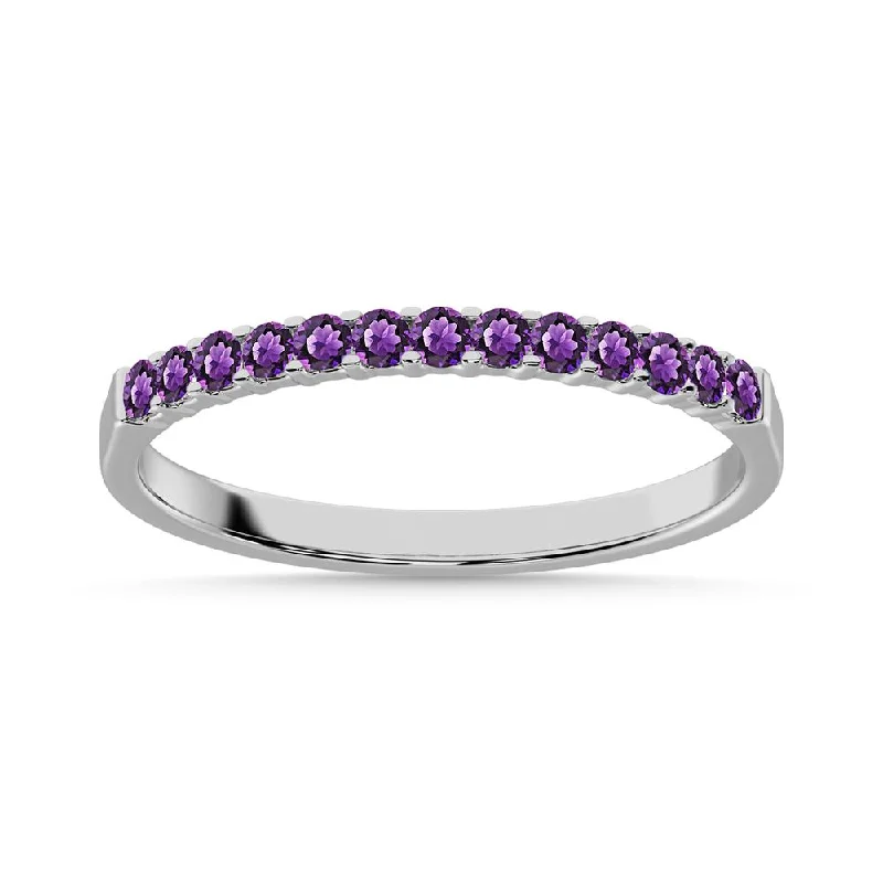 ladies ring brushed sapphire-14K White Gold 1/4 Ctw Amethyst Anniversary Band