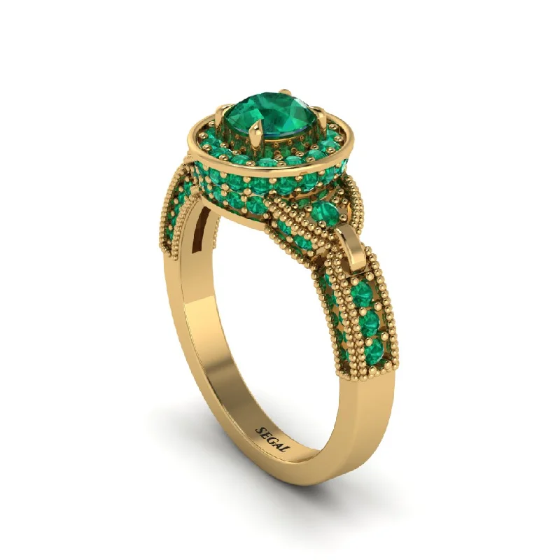 ladies engagement ring delicate halo-Emerald Double Halo Handmade Engagement Ring - Gracelyn No. 19