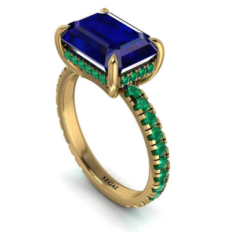 ladies engagement ring feather small batch-Emerald-Cut Sapphire Pavé Engagement Ring - Daphne No. 28